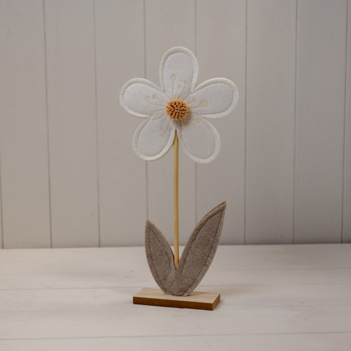 Cream Felt Flower on Wooden Base  - H31cm