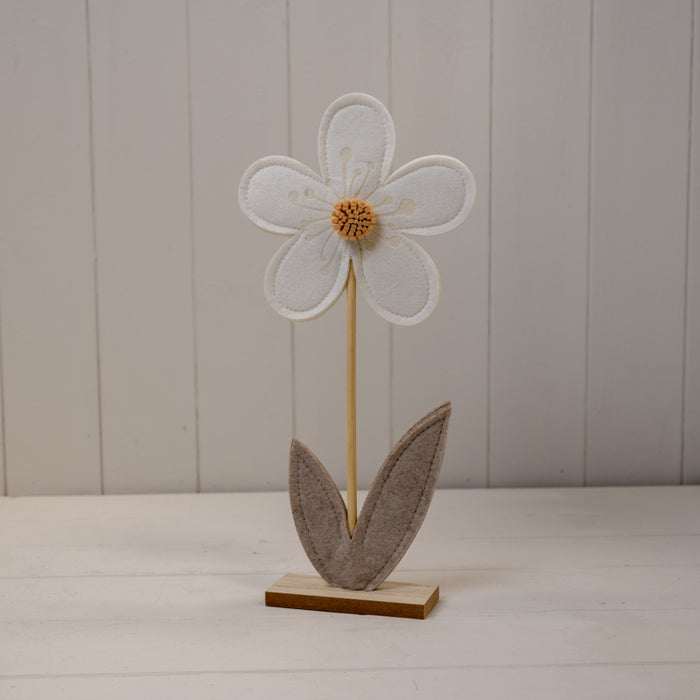 Cream Felt Flower on Wooden Base  - H31cm