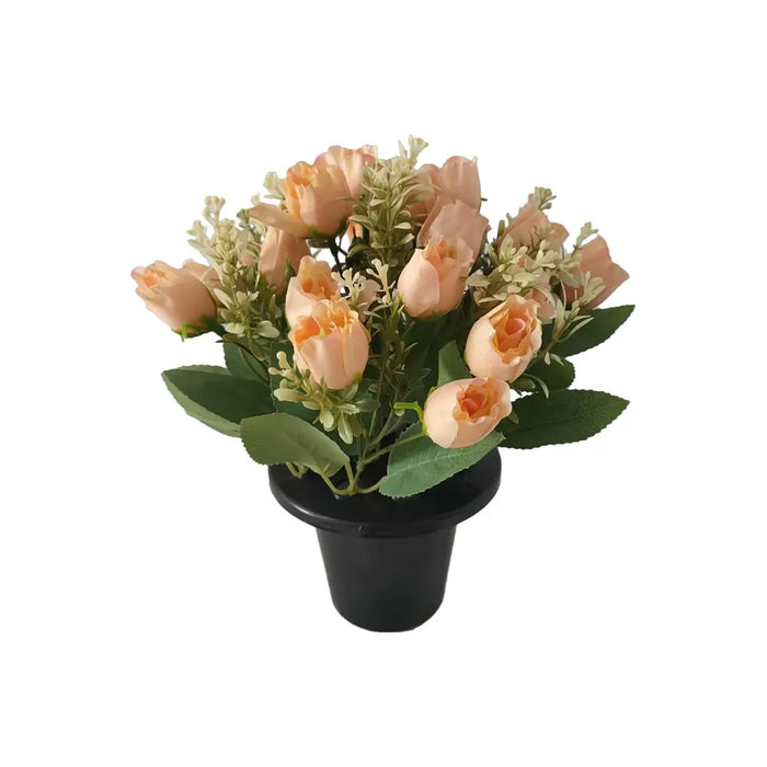 Cream Rose & Foliage Remembrance Grave Pot H10 x D13cm
