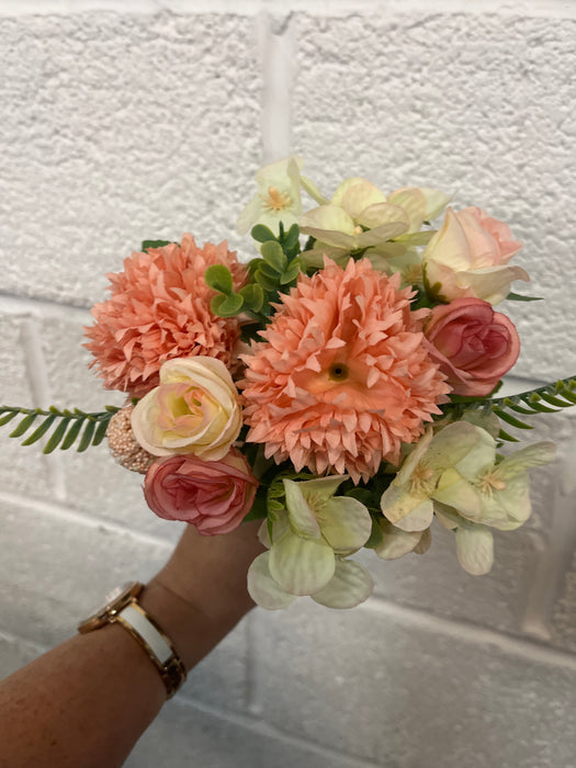 30cm salmon pink mini rose blossom and chrysanthemum