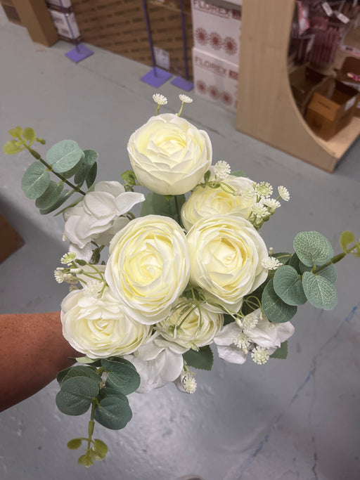 44cm ivory peony and eucalyptus bush