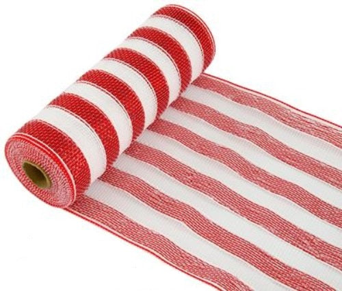 Deco Mesh  Red & White Stripe 25cm x 9.1m (10yds)