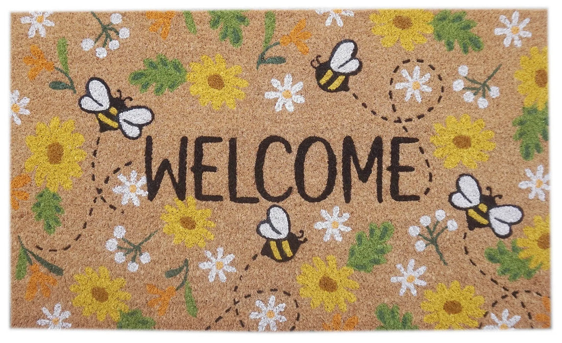 Doormat - Flowers & Bees - Welcome - 45x75cm