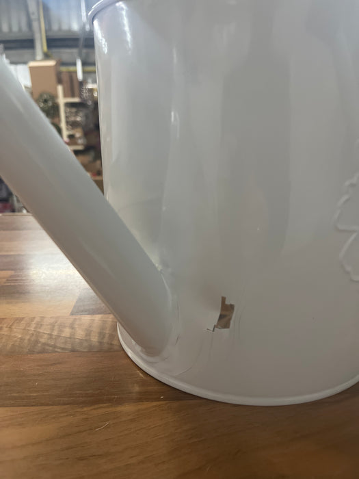 DAMAGED SEE PICTURES Embossed Metal Watering Can - White - 14cm