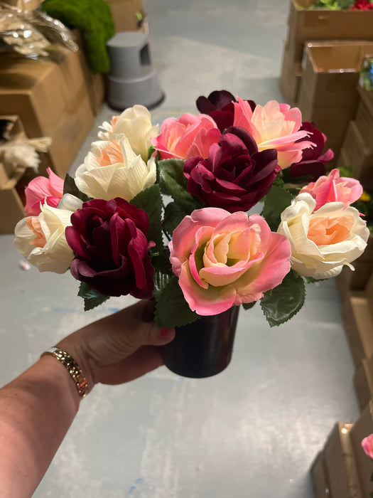 Pre-filled Rose  Grave Pot - Pink & Red