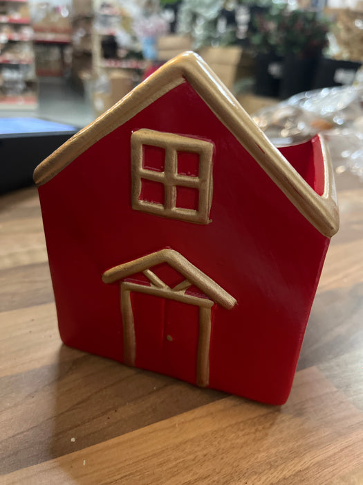DAMAGED Ceramic House Planter x L11cm - Red SEE PICTURES