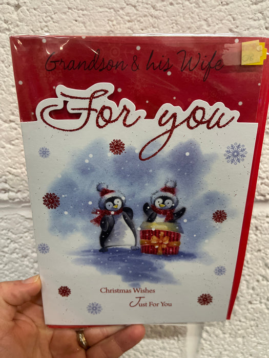 7x5" Christmas Card - Grandson & his wife - penguin image