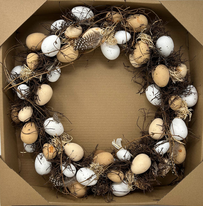 Easter Egg & Feather Wreath in Neutral Colours x Diameter 45cm