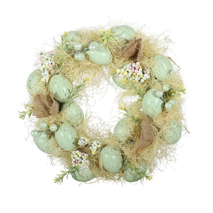 Easter Wreath - Pastel Green Eggs with Yellow Flowers - 30cm
