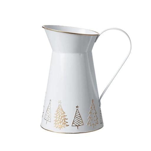 Embossed Christmas Tree Tin Jug x H25cm - White