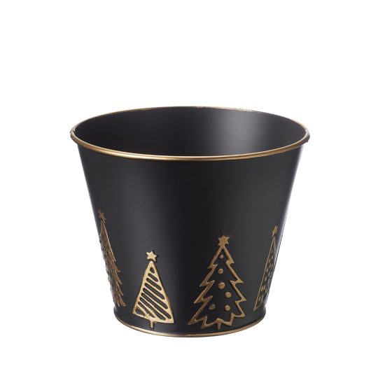 Embossed Christmas Tree Tinware - Black - Height 12cm