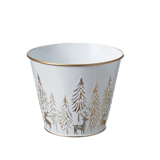 Embossed Forest Tinware - White -  H14cm