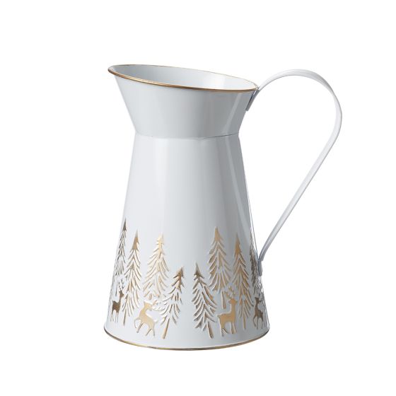 Embossed Forest Tinware - White Jug - H25cm