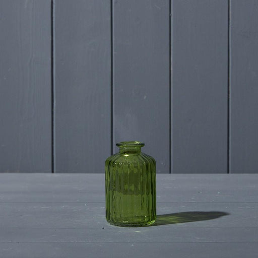 Emerald Green Ribbed Glass Bottle - D6.3 X H10cm