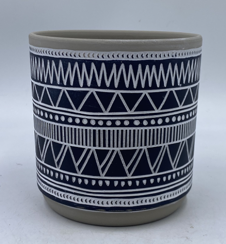 Etched Ceramic Pot x 14cm - Aztec Modern Rustic Plant Herb Garden