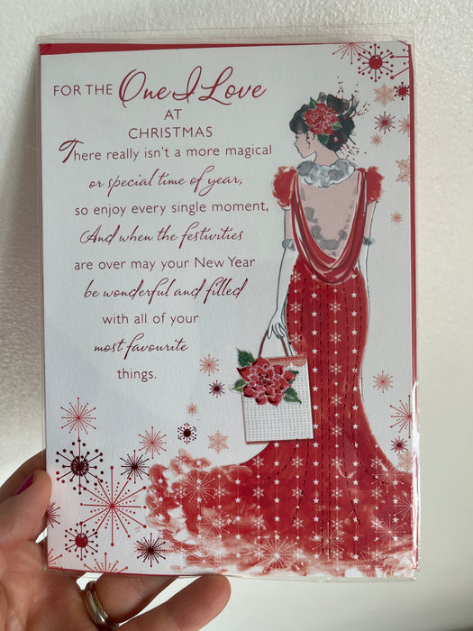 7x5" Card - For The One I Love at Christmas - Red Dress Image