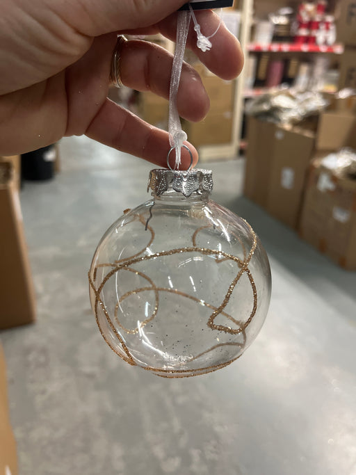 8cm champagne gold swirl glitter Bauble