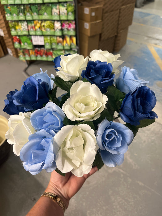 Pre-filled Rose  Grave Pot - Blue & Cream