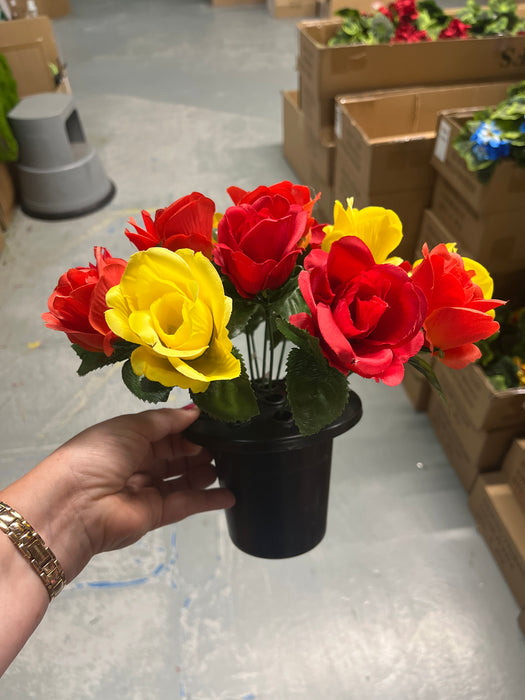 Pre-filled Rose  Grave Pot - Orange & Yellow