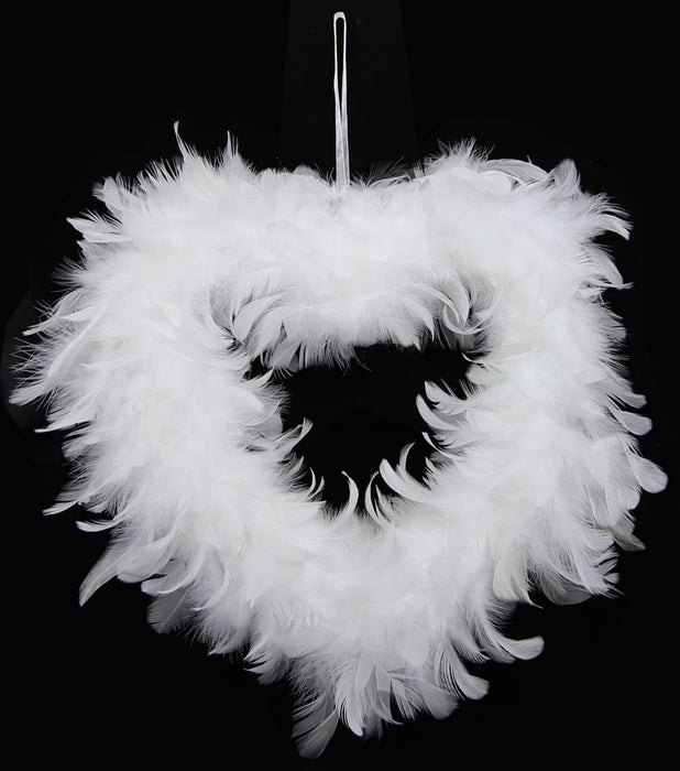White Feather Open Heart x 27cm - Ribbon Hanger