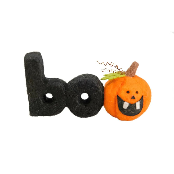 Felt "Boo" with Pumpkin Hanging Ornament - H7cm
