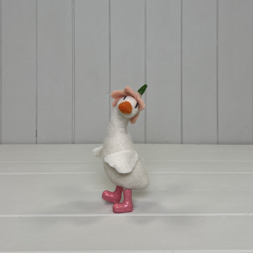 Felt Duck with Flower Hat & Pink Boots - H15cm