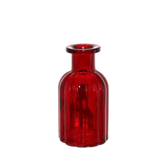 Flora Ribbed Glass Bottle - 10cm - Red