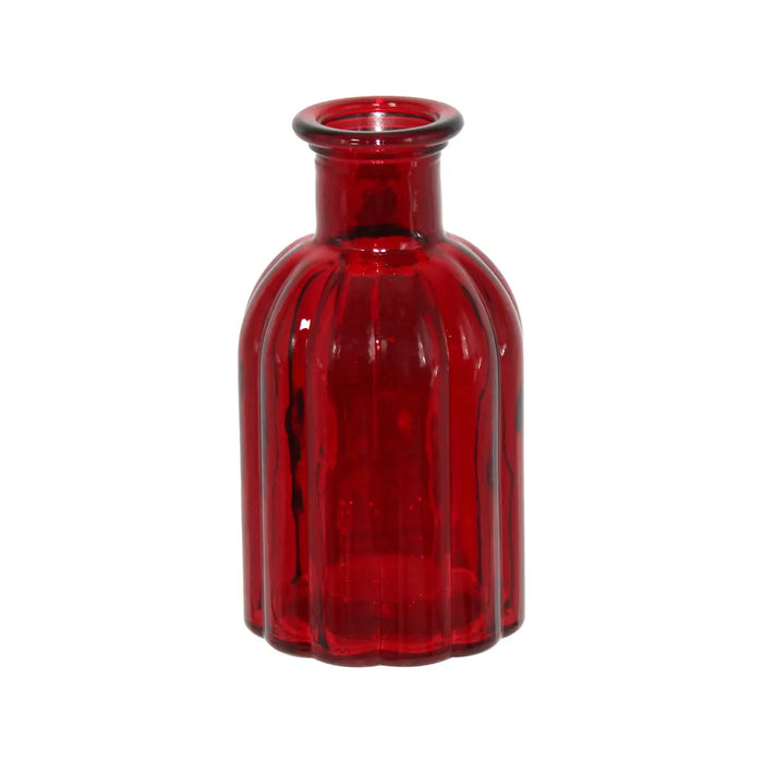 Flora Ribbed Glass Bottle - 13.7cm - Red