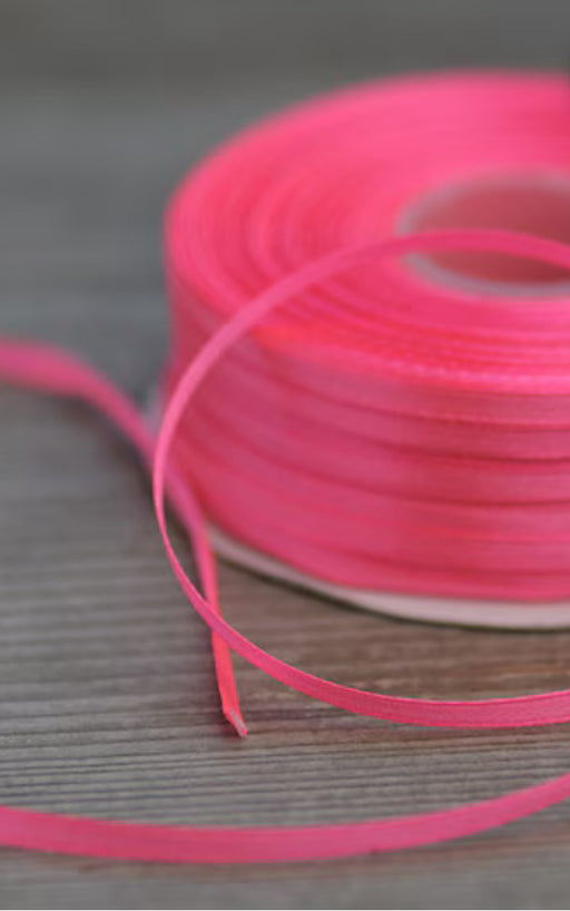 3mm x 50m Double Faced Satin Ribbon Roll , Shocking Pink