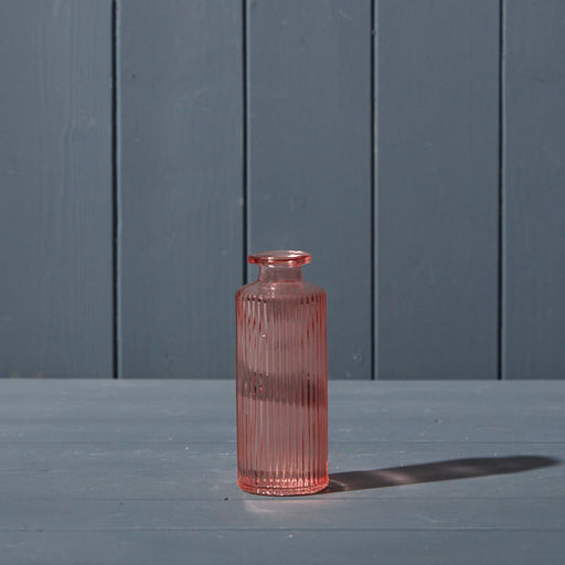 Rose Glass Ribbed Bottle x 13cm