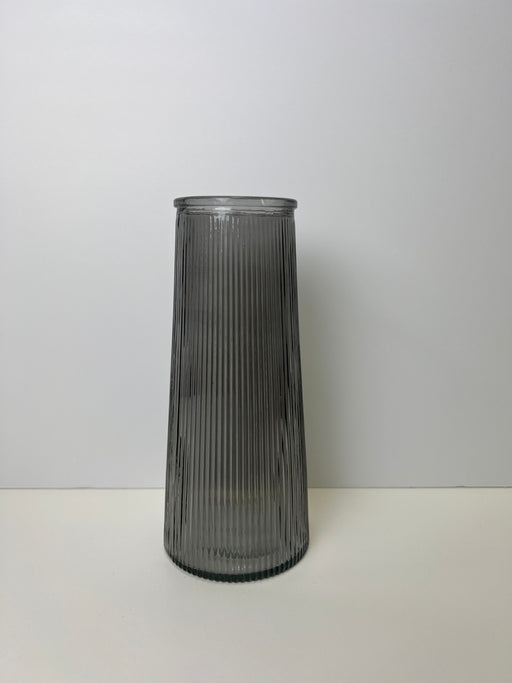 Tall Ribbed Glass Vase H22.5cm x  D10cm - Grey