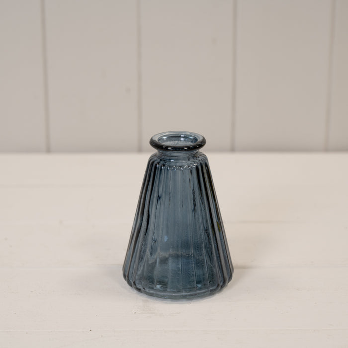 Blue Ribbed Glass Bottle x H9.9cm