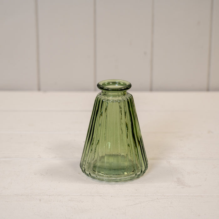 Vintage Green Ribbed Glass Bottle x H9.9cm