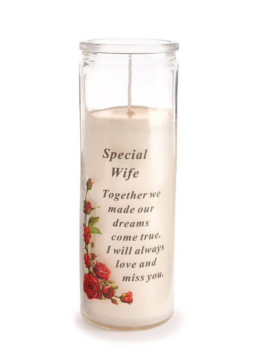Glass Memorial Candle - Length 18cm - Wife