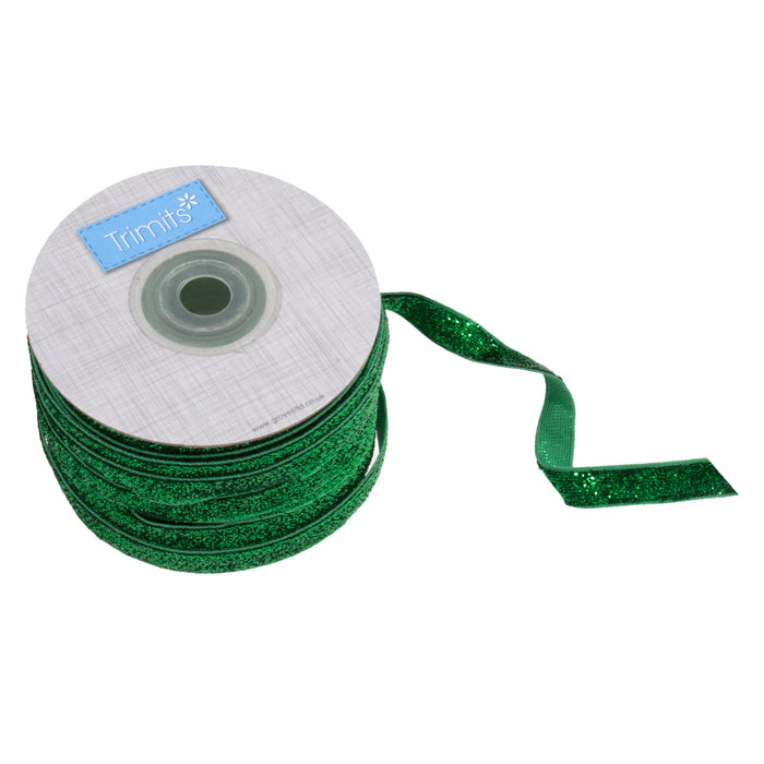 Glitter Velvet Ribbon 20m x 10mm - Green