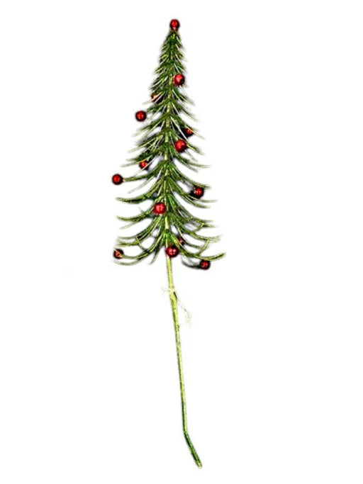 Green Christmas Tree & Mini Red Bauble Spray - 40cm long