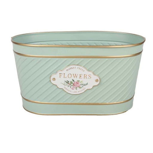 Green Flower & Garden Zinc Oval Pot -D19.5 x H11.4cm