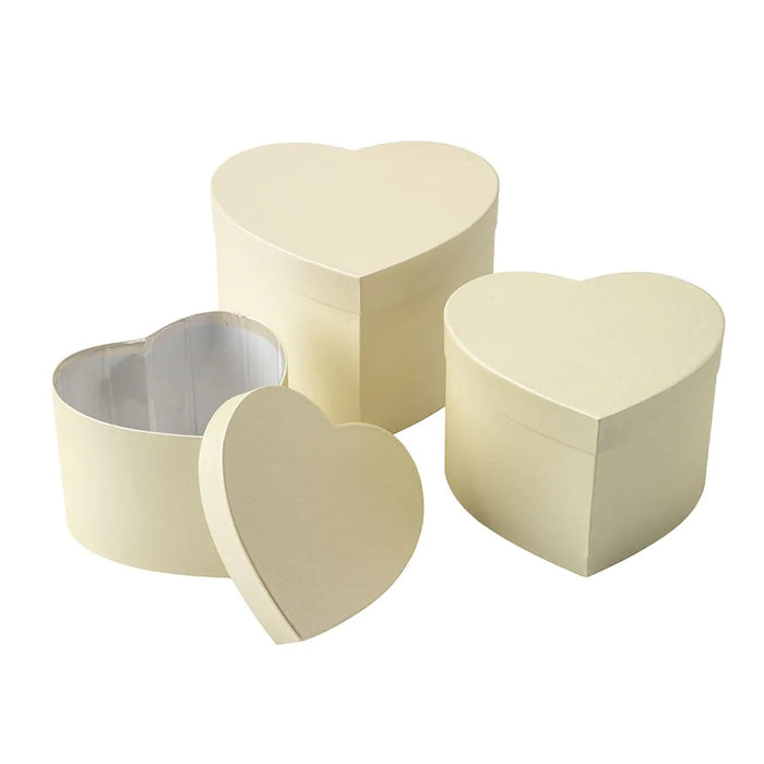 HEART SHAPE Symphony Lined Hat Boxes - Set of 3 - Cream