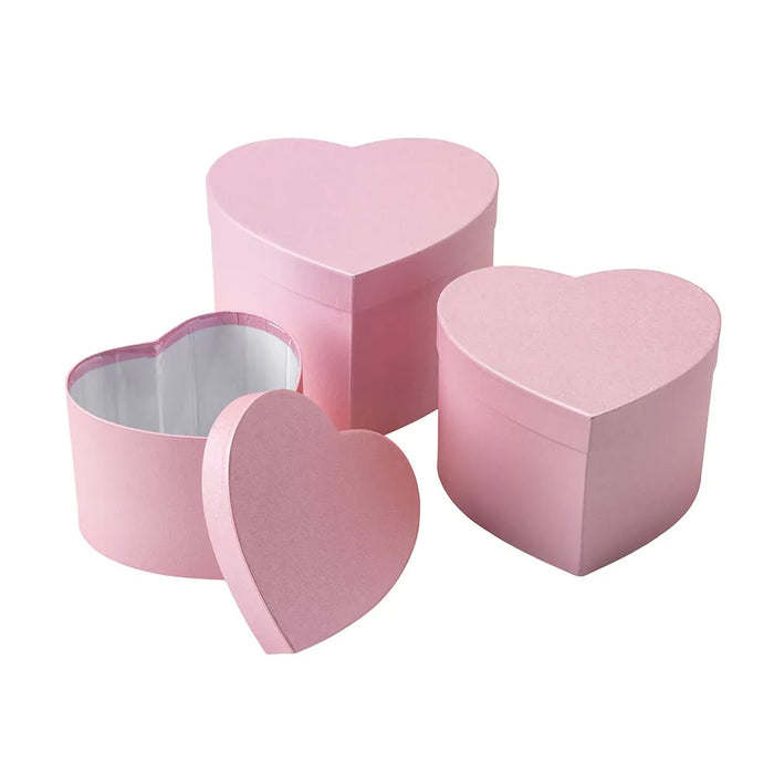 HEART SHAPE Symphony Lined Hat Boxes - Set of 3 - Pink