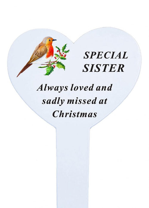 Heart-shaped Christmas Memorial Stake With Robin - Sister