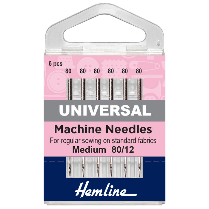 Hemline Universal Sewing Machine Needles: Medium 80/12 - Pack of 6