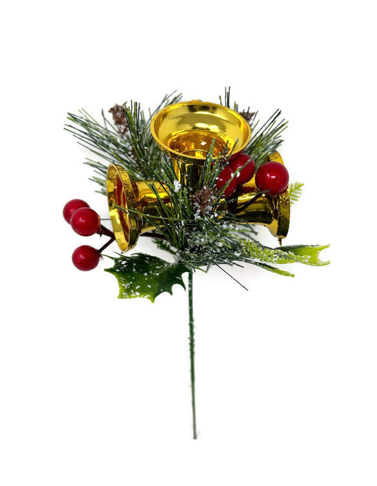 Holly Berry & Gold Bell Snowy Pick x 12
