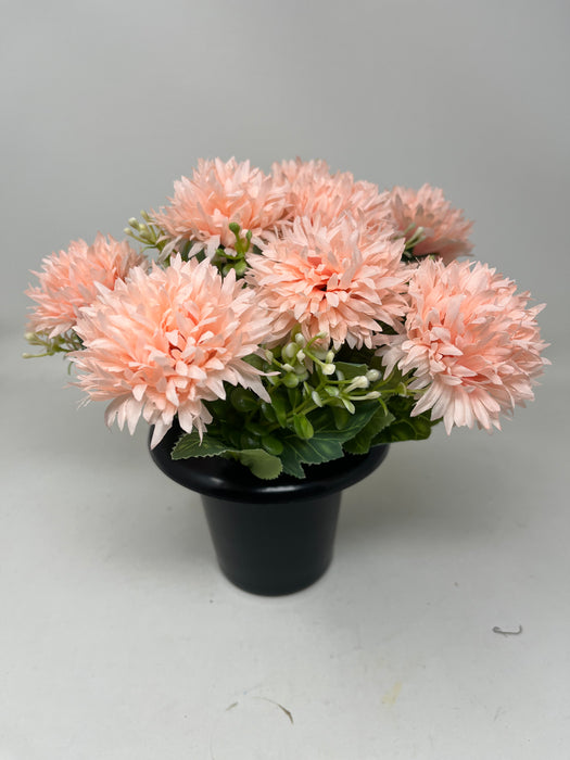 HANDMADE replacement pot with 9 pink chrysanthemum flowers