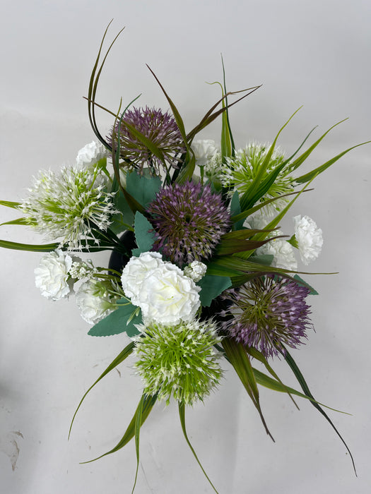 HANDMADE replacement pot with 3 ivory alliums\3 purple alliums+ mini carnation