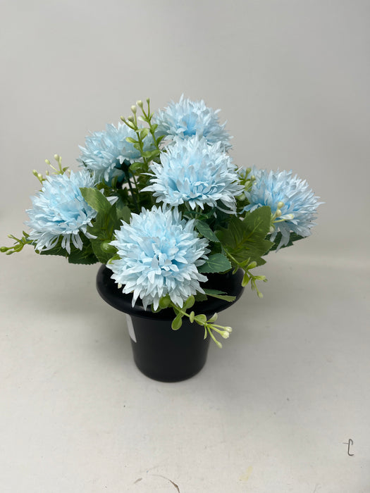 HANDMADE replacement pot with 9 blue chrysanthemum flowers