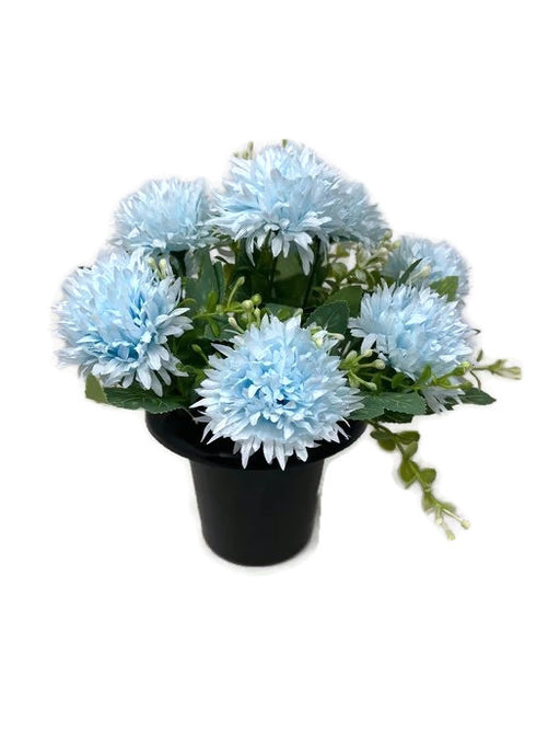 HANDMADE replacement pot with 9 blue chrysanthemum flowers
