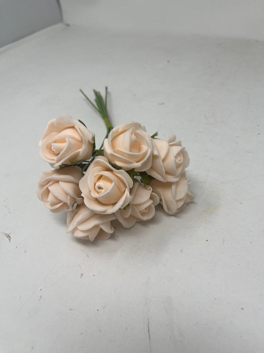 8 Head Foam Rose Bud Bunch - Soft apricot