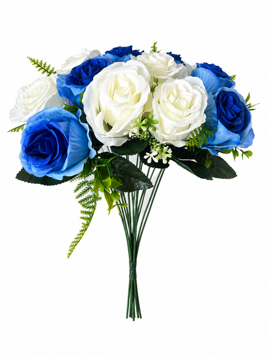 Large 18 Head Rose Bush - Ivory & Blue