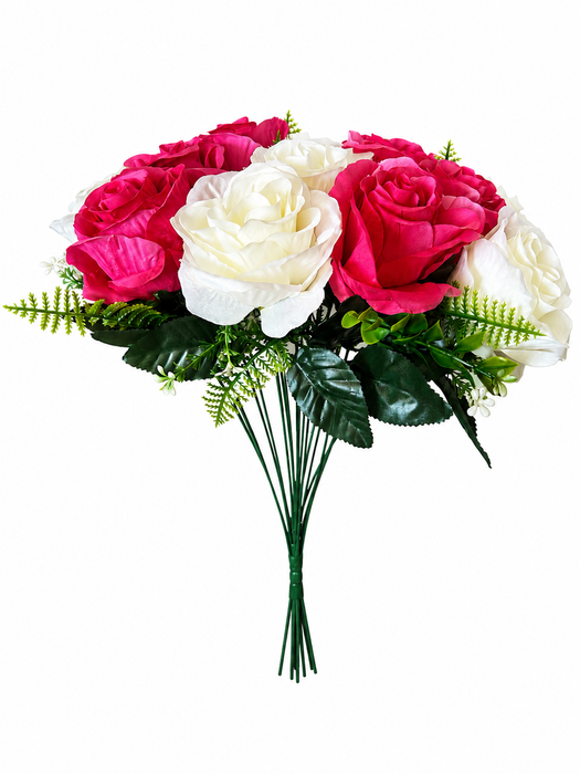 Large 18 Head Rose Bush - Ivory & Dark Pink