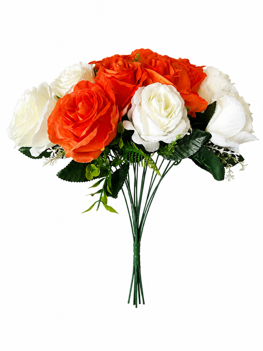 Large 18 Head Rose Bush - Ivory & Orange